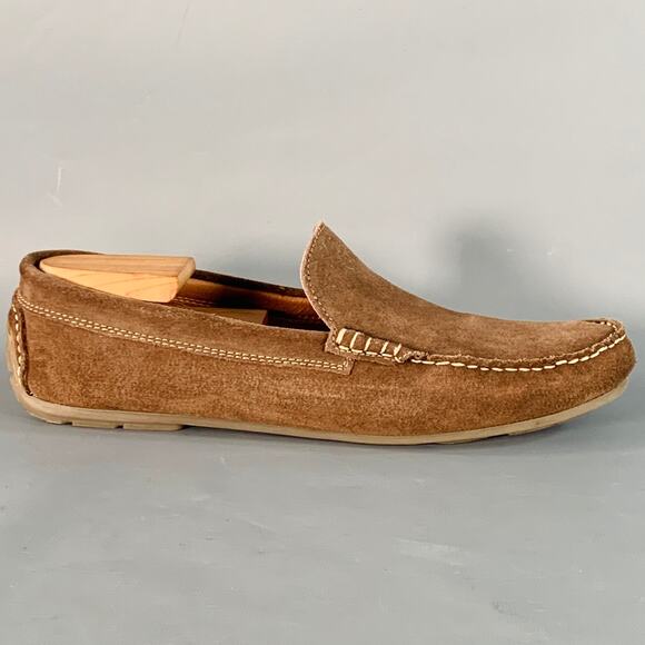 GINO ROSSI Size 10 Brown Contrast Stitch Suede Moccasin Loafers main image 8